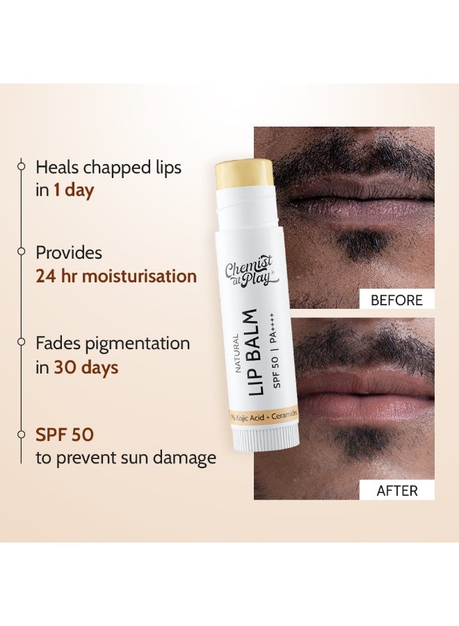 Chemist at Play بلسم شفاه طبيعي | يصلح الشفاه المتشققة ويضيء الشفاه الداكنة | 1% حمض كوجيك | SPF 50 PA++++ | للرجال والنساء | 4.5 جرام - Image 3